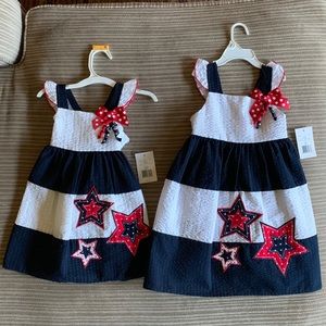 NWT Matching red white & blue sundresses 24m/4t